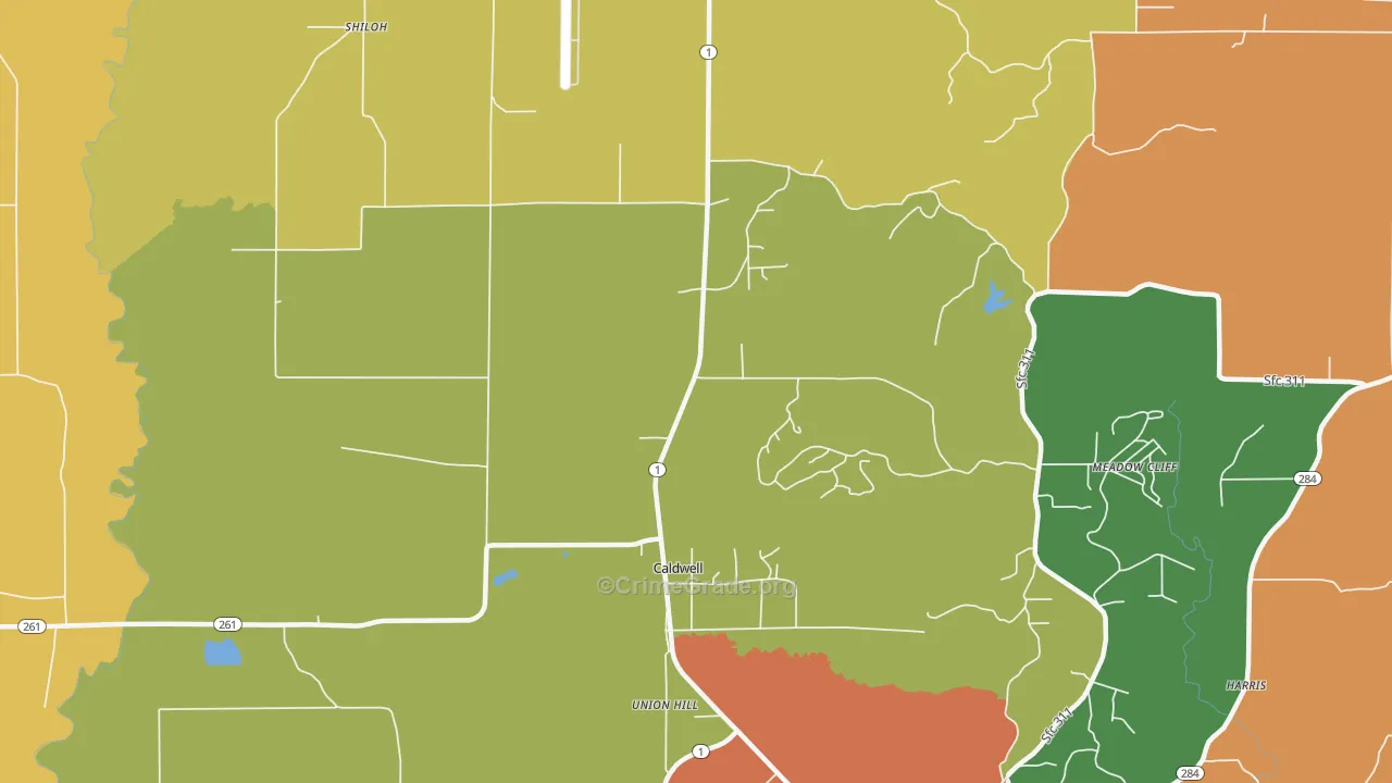 Caldwell, AR Map of Vandalism Rates