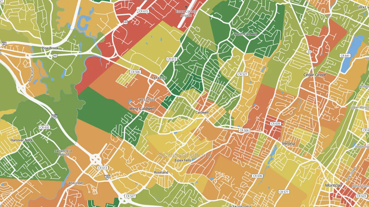 Caldwell, NJ Map of Vandalism Rates