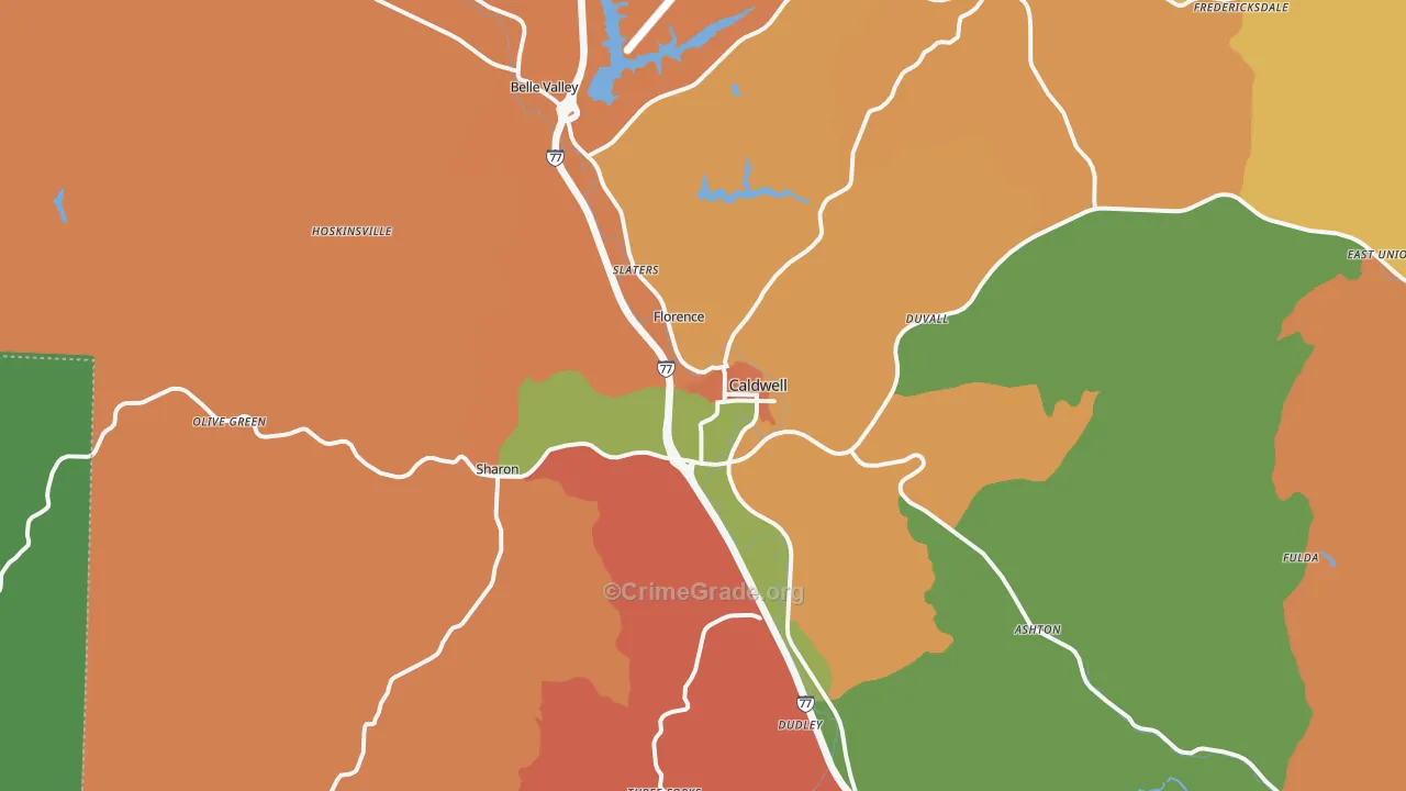 Caldwell, OH Map of Vandalism Rates
