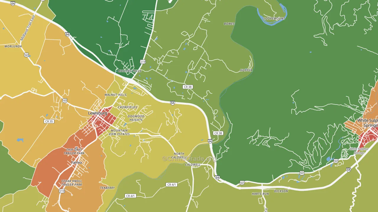 Caldwell, WV Map of Vandalism Rates