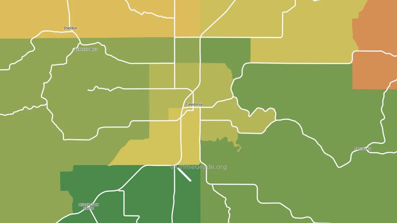 Caledonia, MN Map of Vandalism Rates