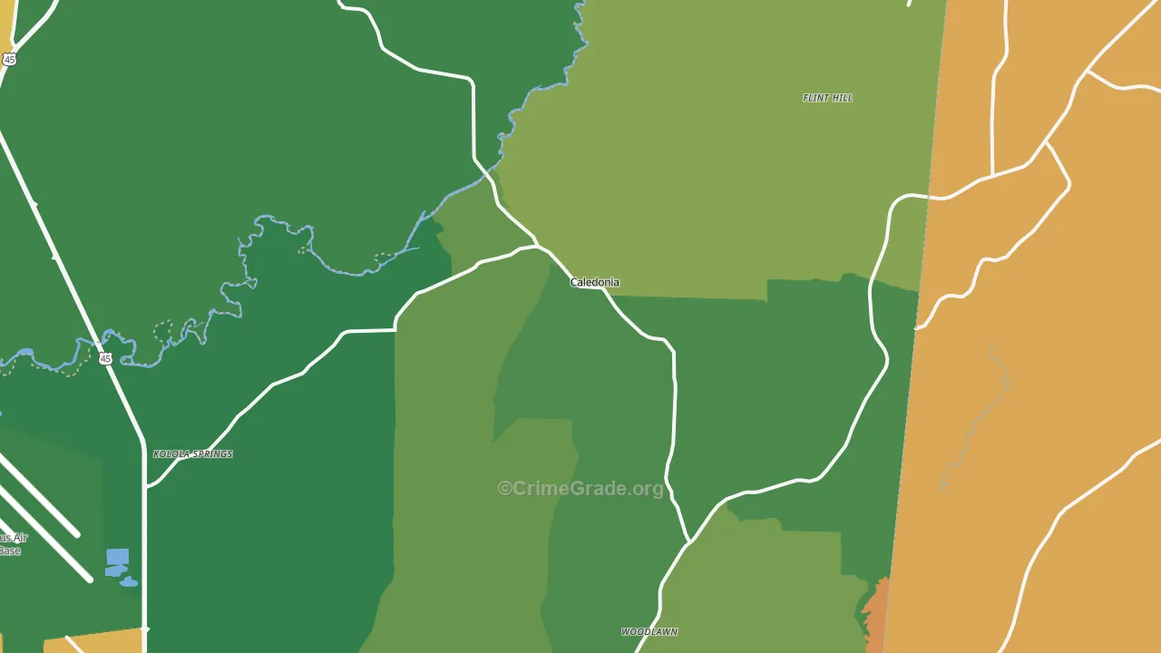 Caledonia, MS Map of Vandalism Rates