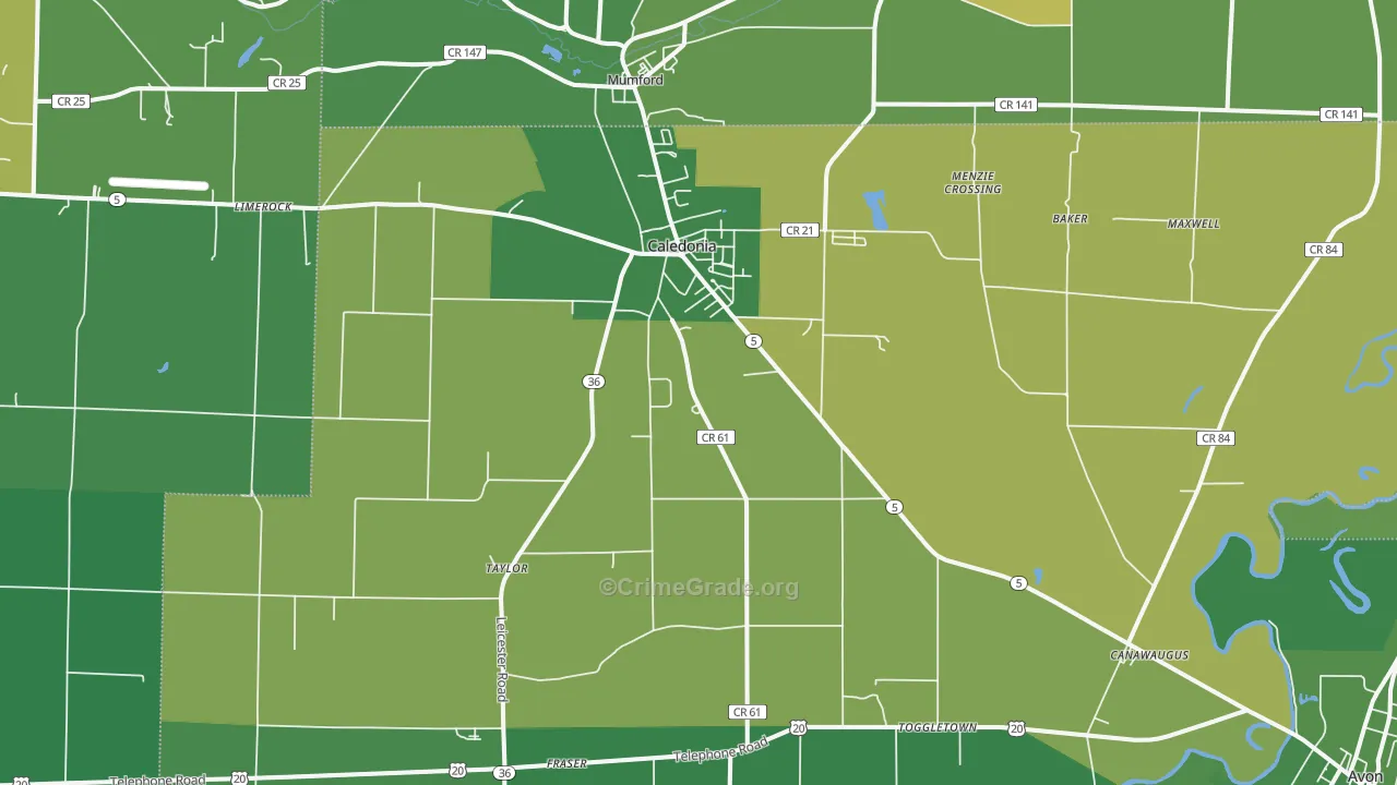 Caledonia, NY Map of Vandalism Rates