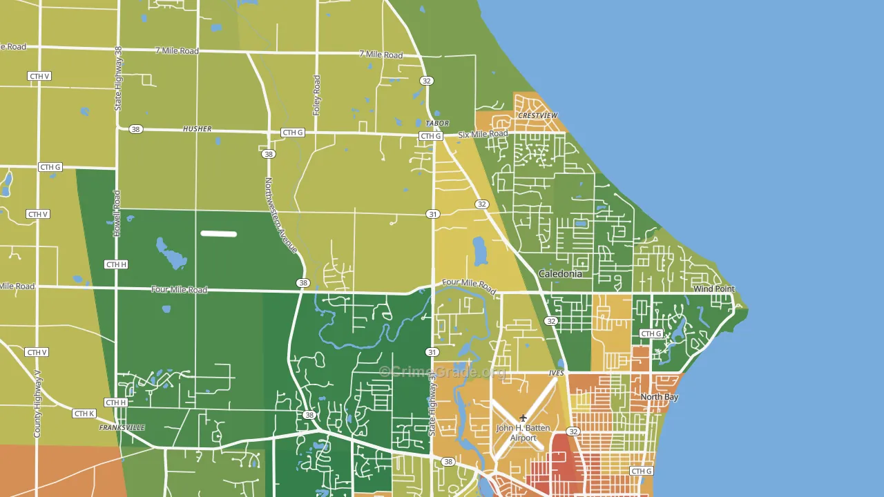 Caledonia, WI Map of Vandalism Rates