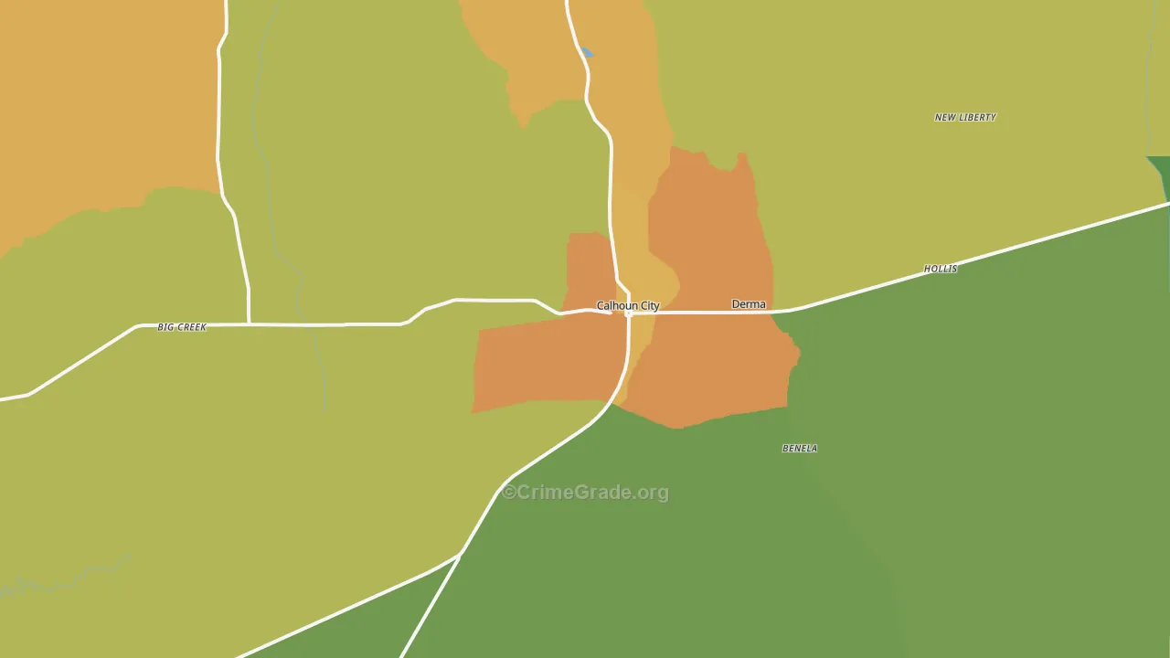 Calhoun City, MS Map of Vandalism Rates