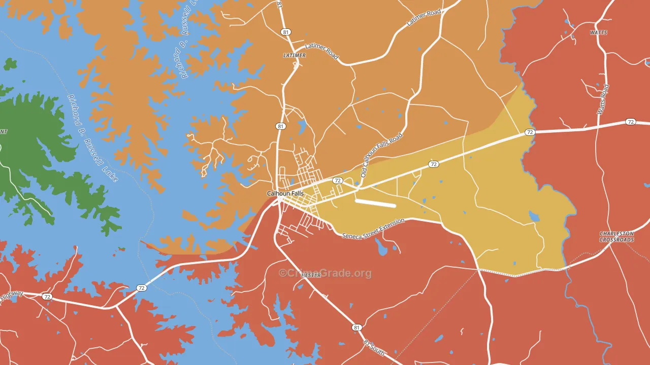 Calhoun Falls, SC Map of Vandalism Rates