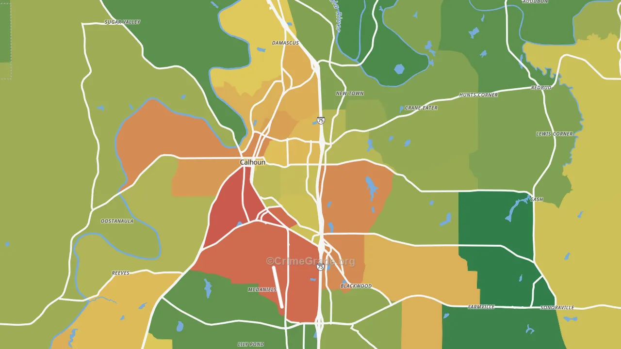 Calhoun, GA Map of Vandalism Rates