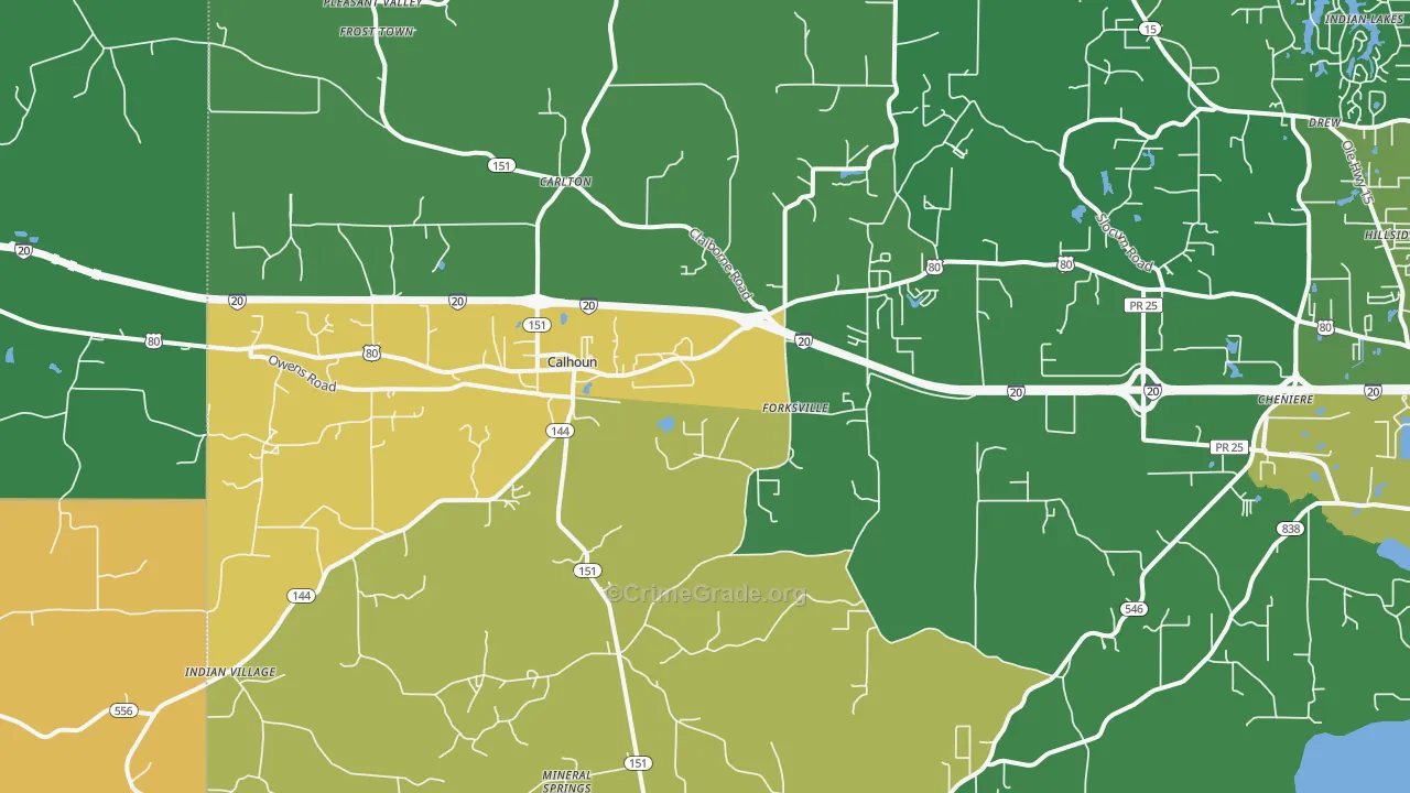 Calhoun, LA Map of Vandalism Rates
