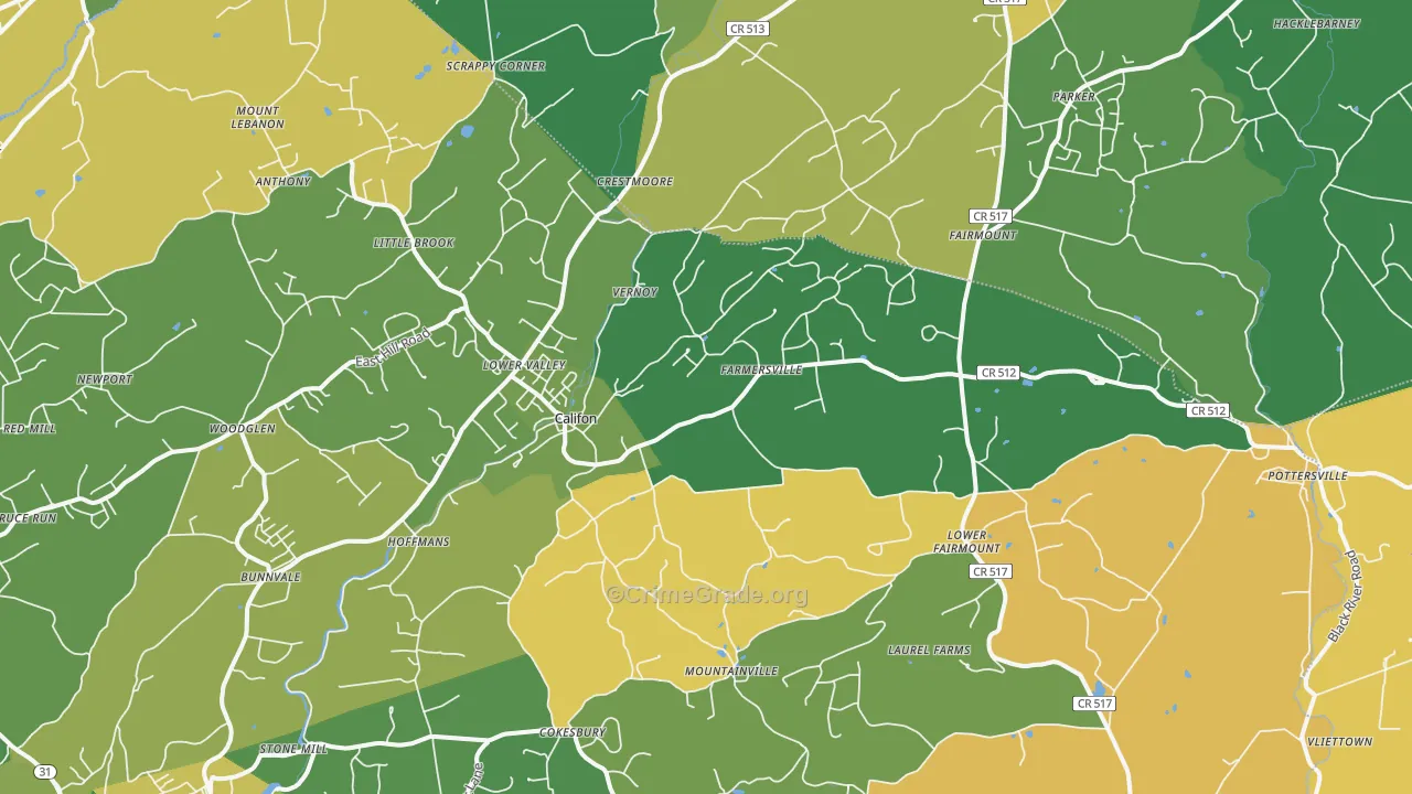 Califon, NJ Map of Vandalism Rates