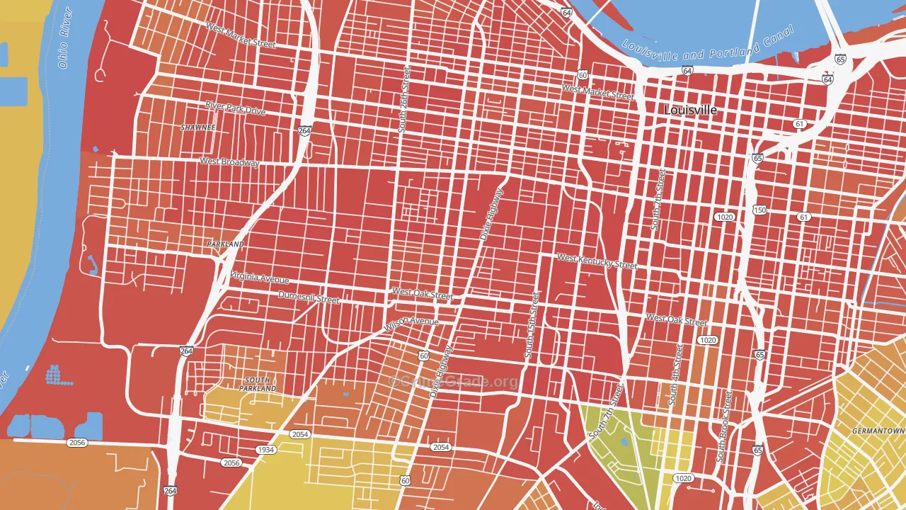 California, Louisville, KY Map of Vandalism Rates