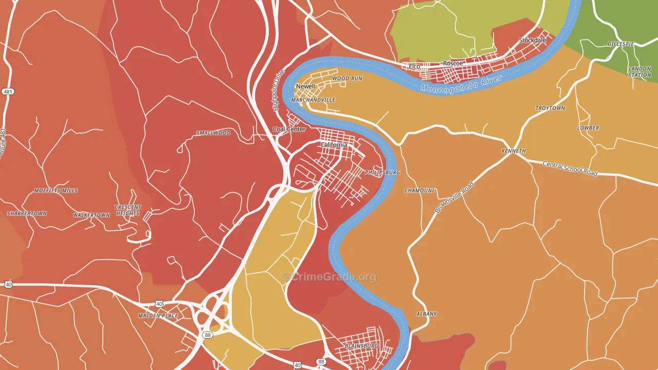 California, PA Map of Vandalism Rates