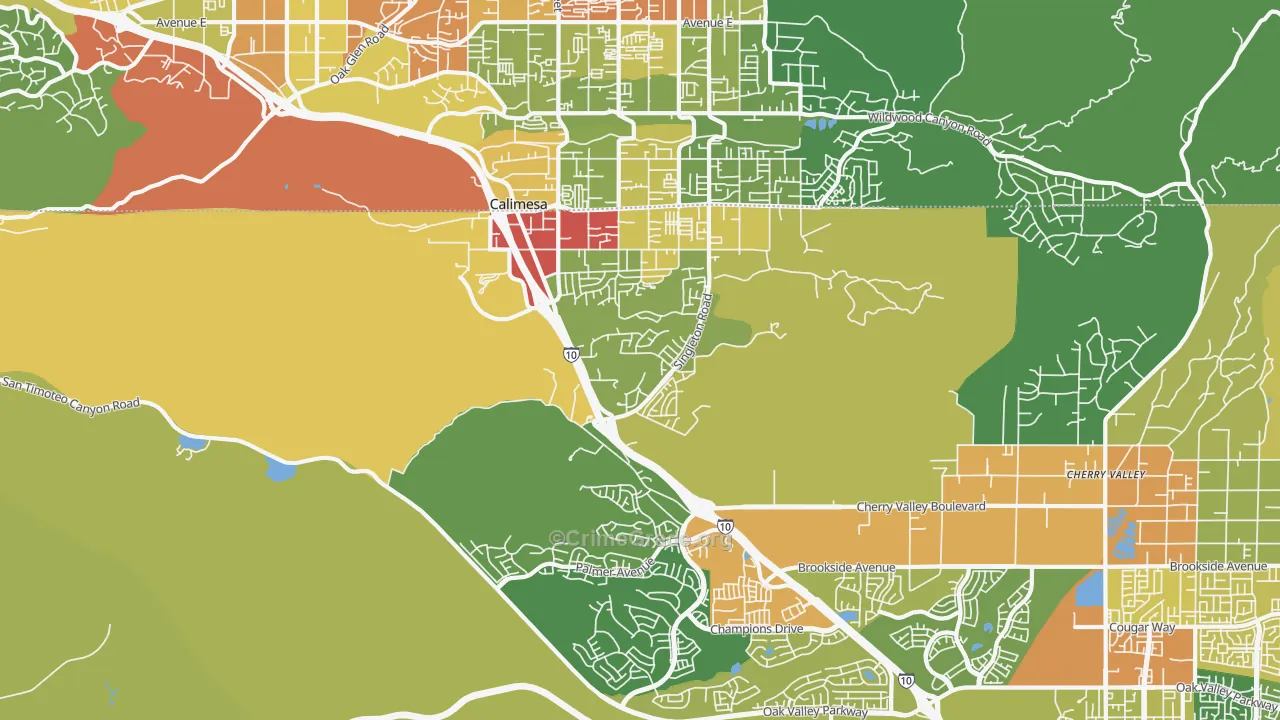 Calimesa, CA Map of Vandalism Rates