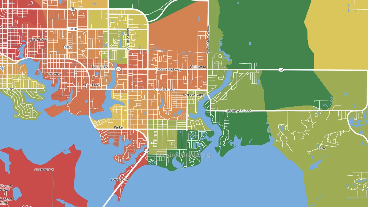 Callaway, FL Map of Vandalism Rates