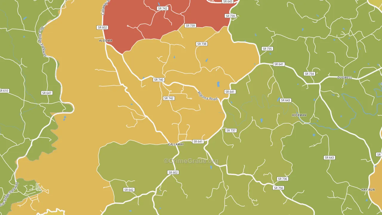 Callaway, VA Map of Vandalism Rates