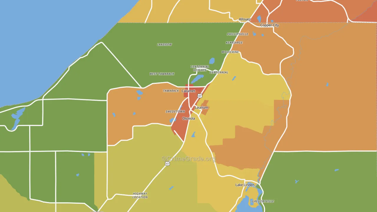 Calumet, MI Map of Vandalism Rates