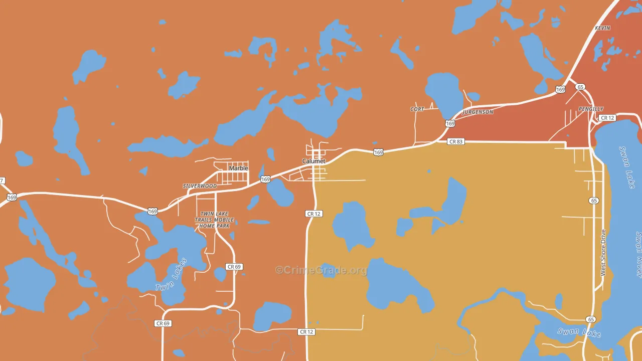 Calumet, MN Map of Vandalism Rates