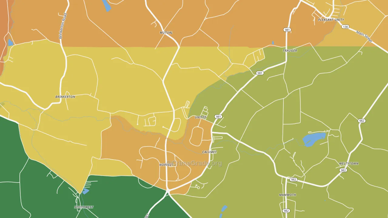 Calumet, PA Map of Vandalism Rates
