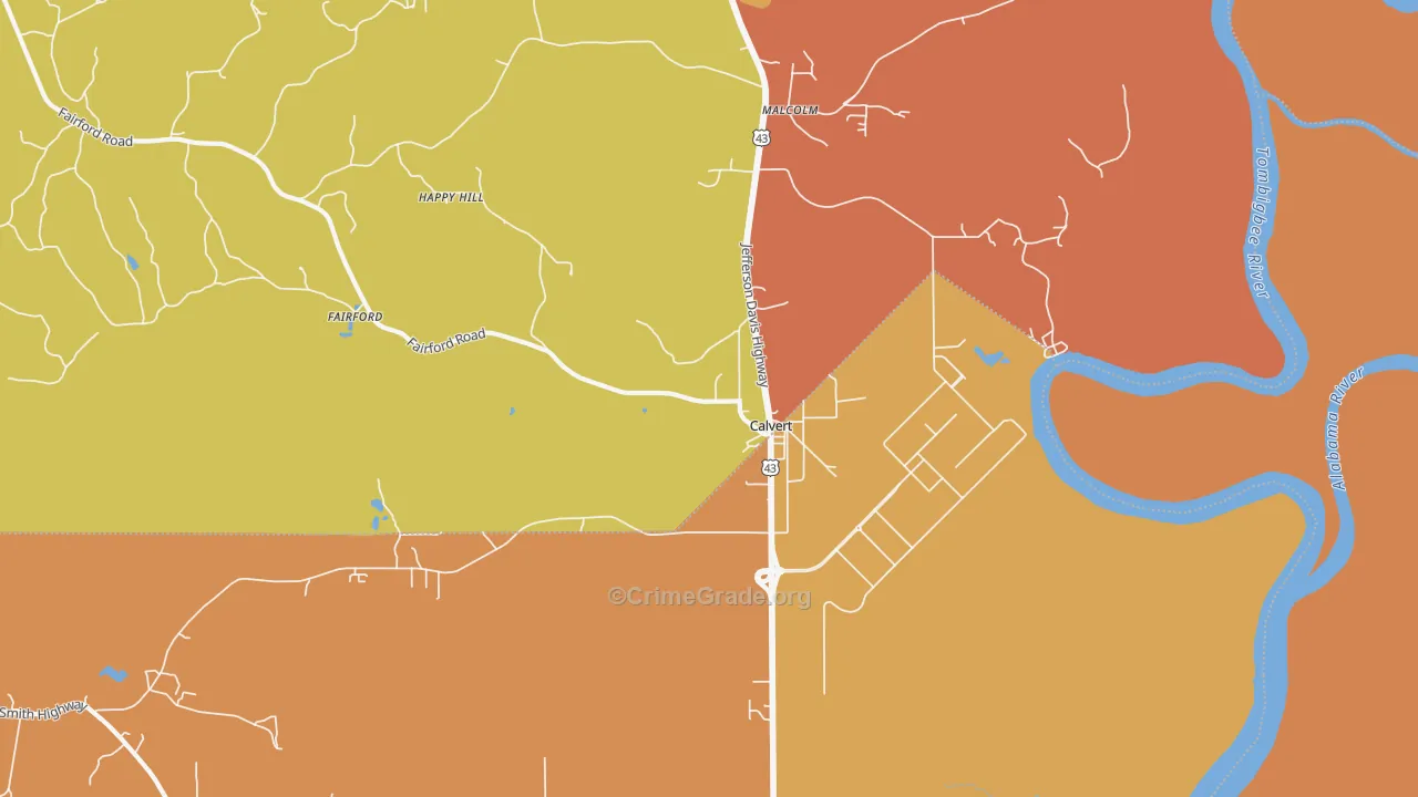 Calvert, AL Map of Vandalism Rates