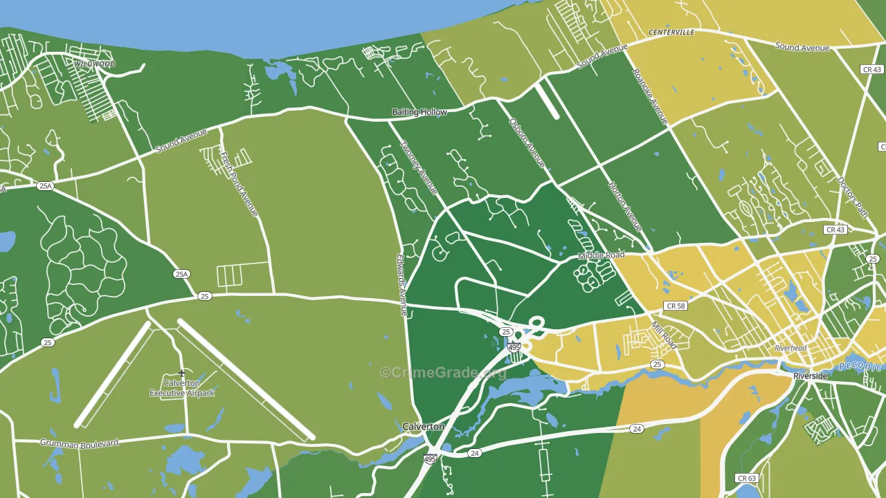 Calverton, NY Map of Vandalism Rates