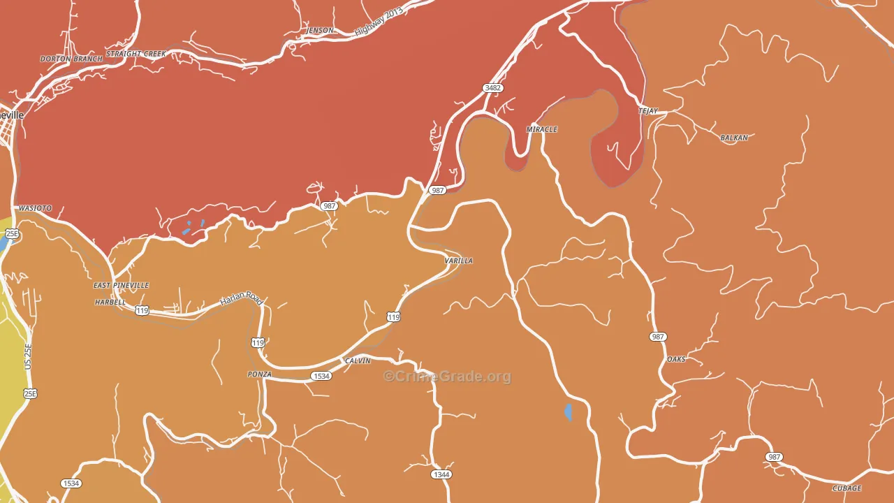 Calvin, KY Map of Vandalism Rates