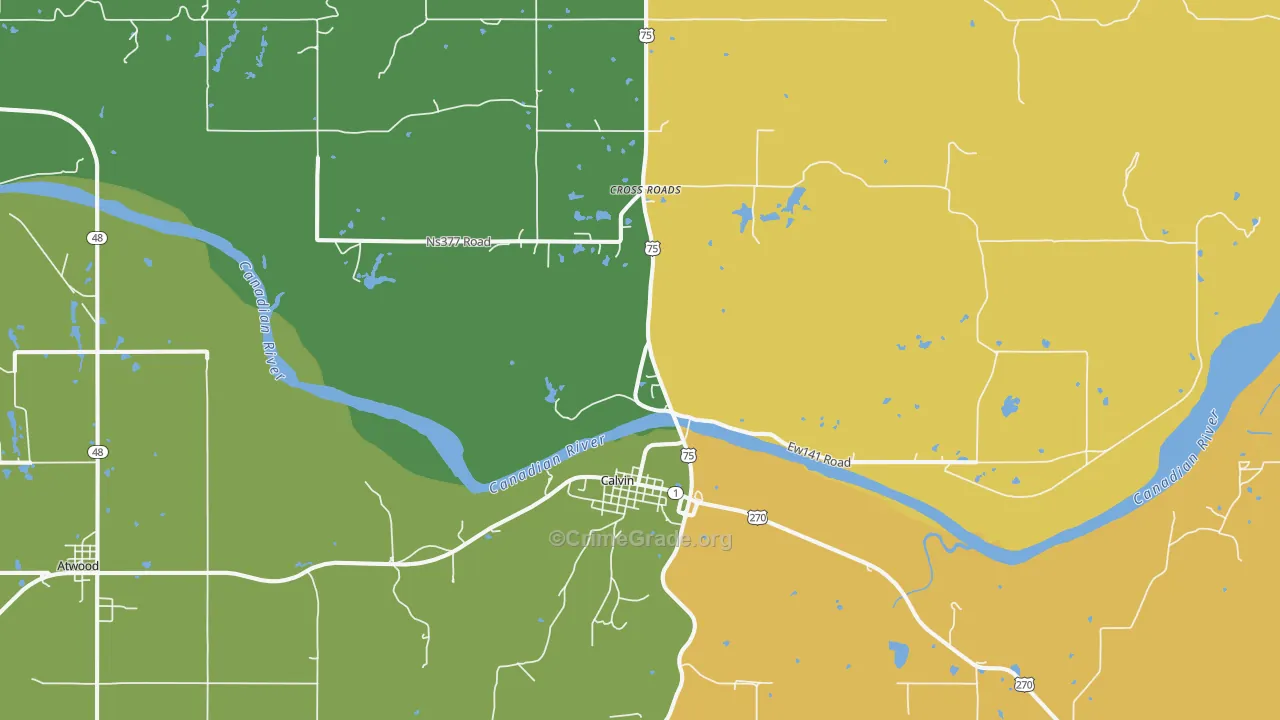 Calvin, OK Map of Vandalism Rates