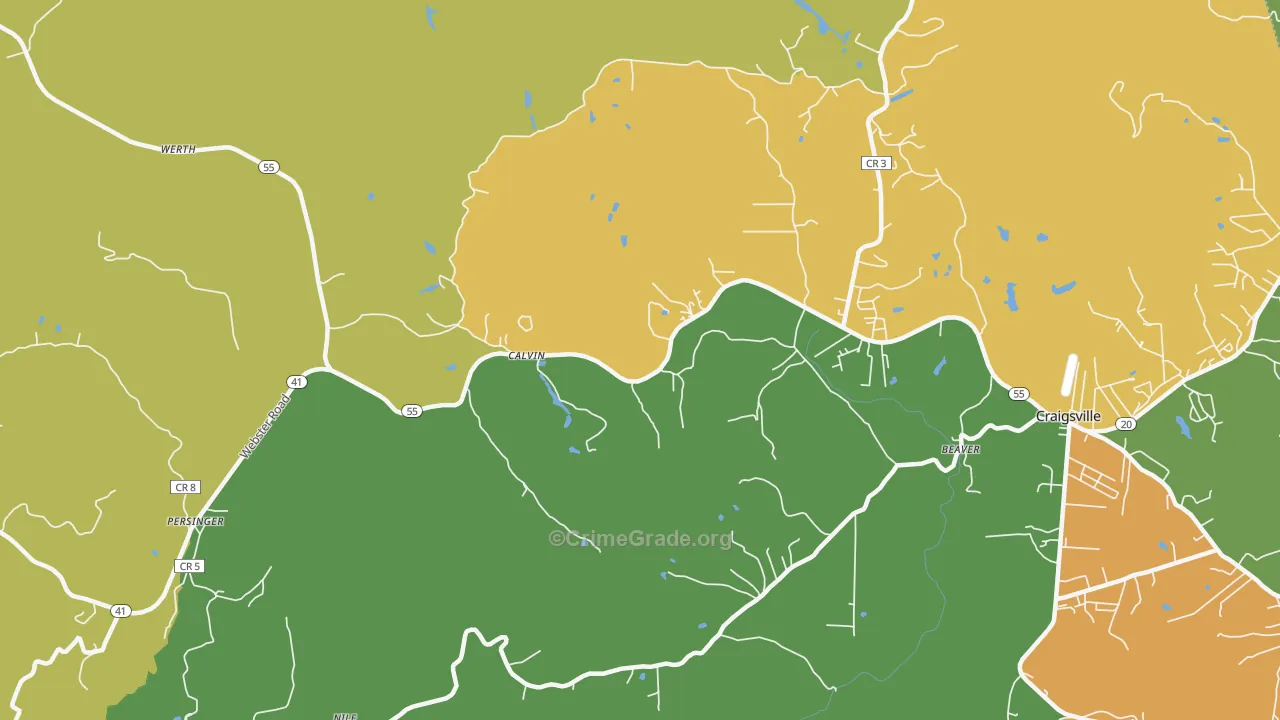 Calvin, WV Map of Vandalism Rates