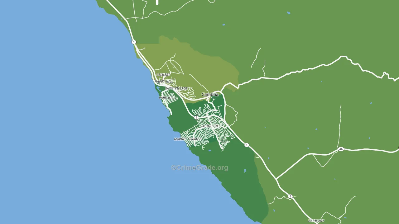 Cambria, CA Map of Vandalism Rates