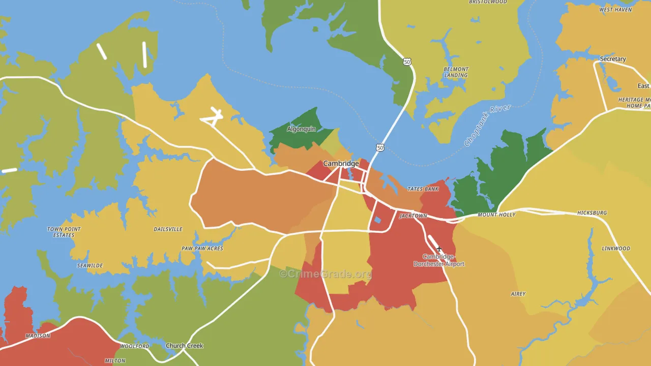 Cambridge, MD Map of Vandalism Rates