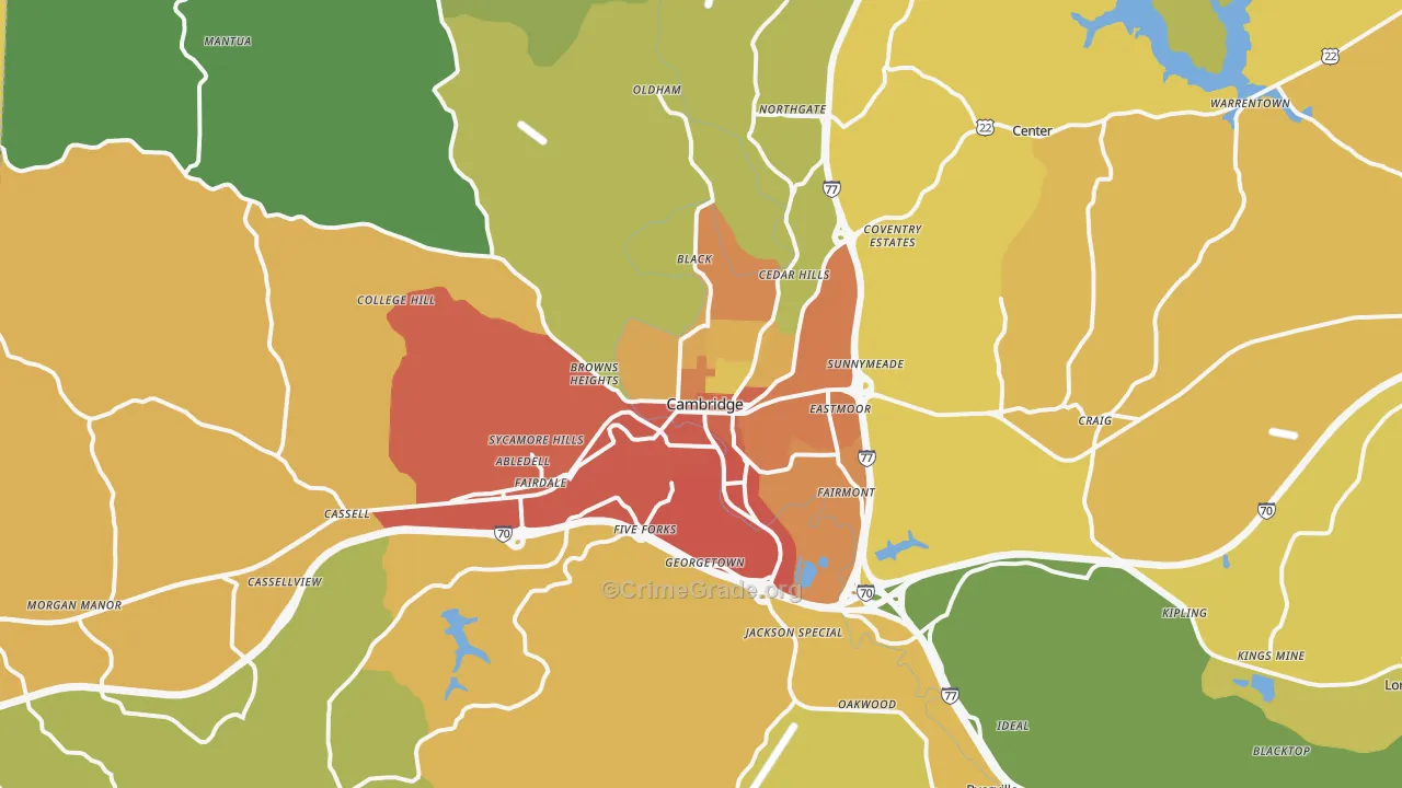 Cambridge, OH Map of Vandalism Rates