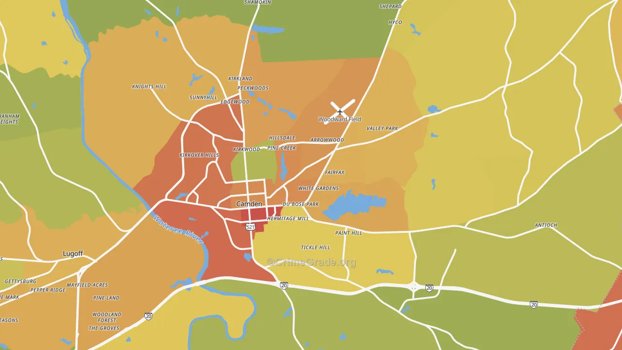 Camden, SC Map of Vandalism Rates