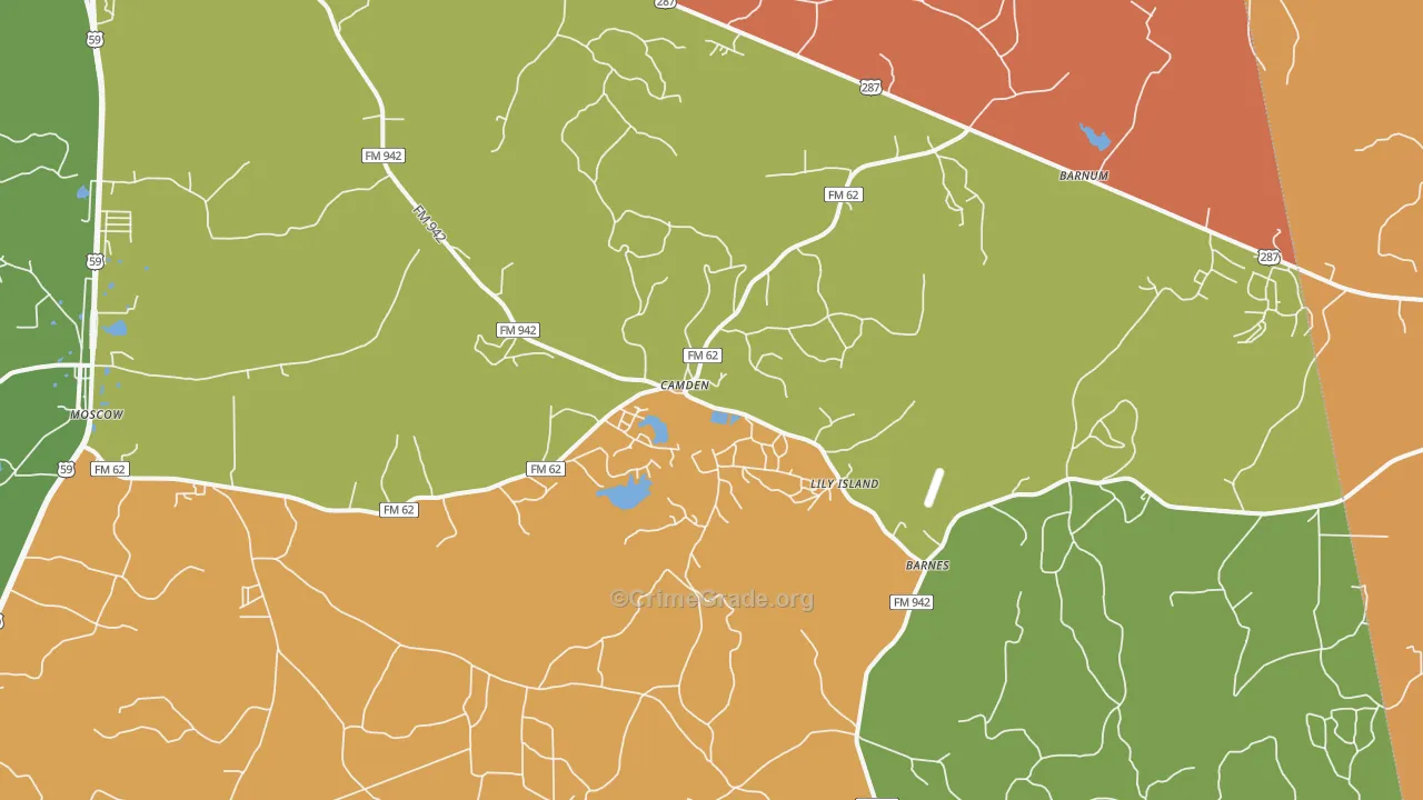 Camden, TX Map of Vandalism Rates