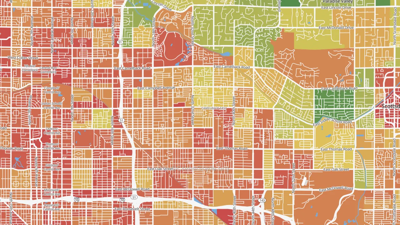 Camelback East, Phoenix, AZ Map of Vandalism Rates