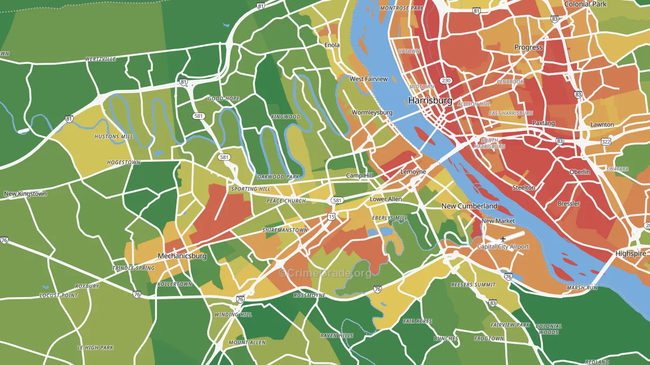 Camp Hill, PA Map of Vandalism Rates