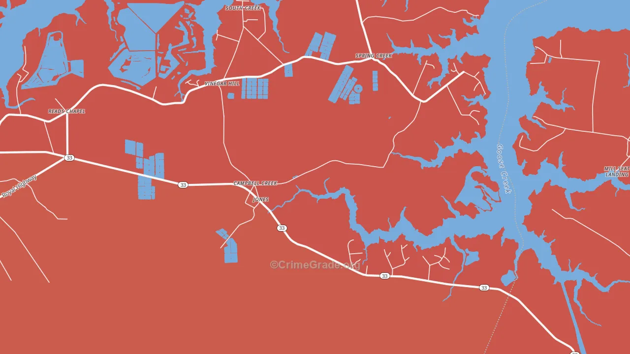 Campbell Creek, NC Map of Vandalism Rates