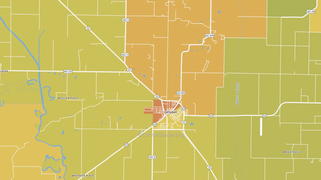 Campbell, MO Map of Vandalism Rates
