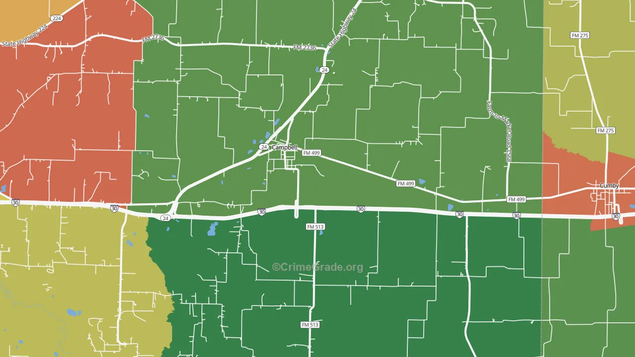 Campbell, TX Map of Vandalism Rates