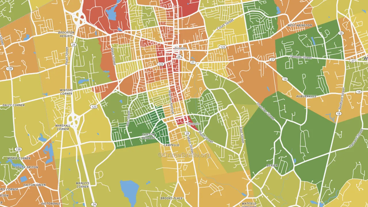 Campello, Brockton, MA Map of Vandalism Rates