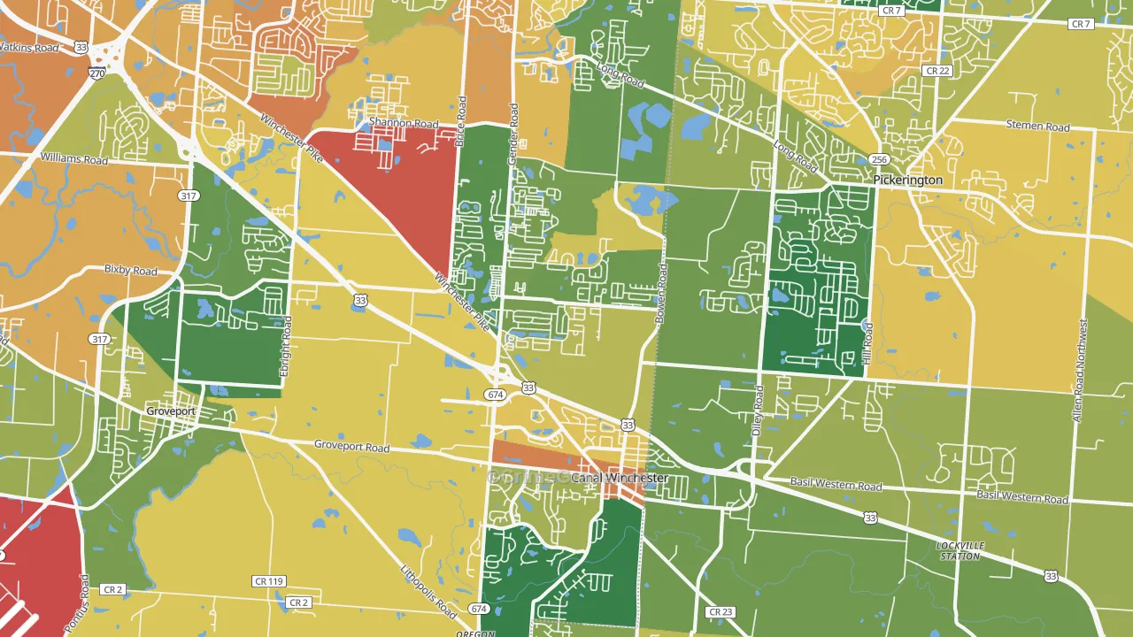 Canal Winchester, OH Map of Vandalism Rates