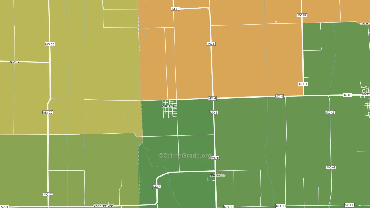 Canalou, MO Map of Vandalism Rates