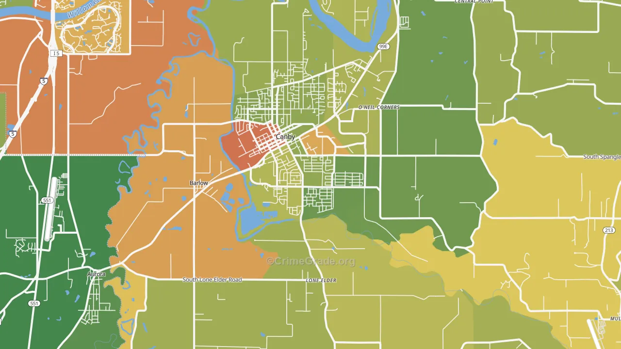 Canby, OR Map of Vandalism Rates