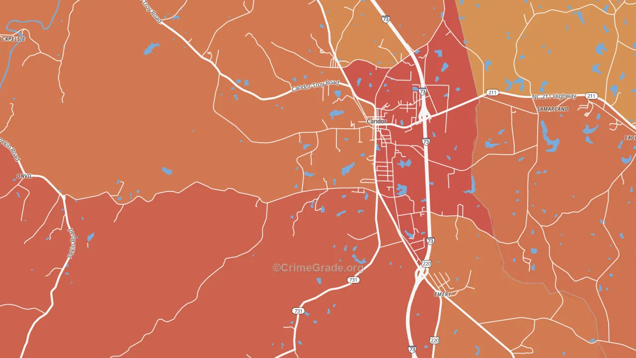 Candor, NC Map of Vandalism Rates