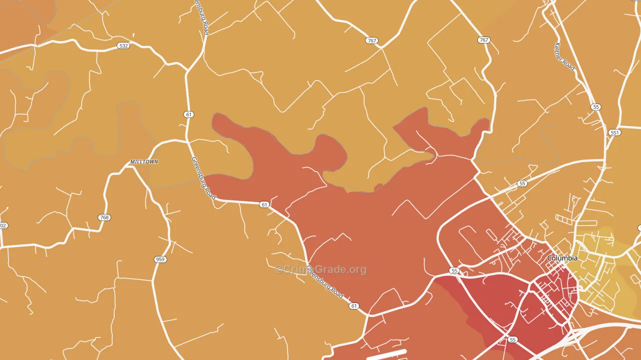 Cane Valley, KY Map of Vandalism Rates