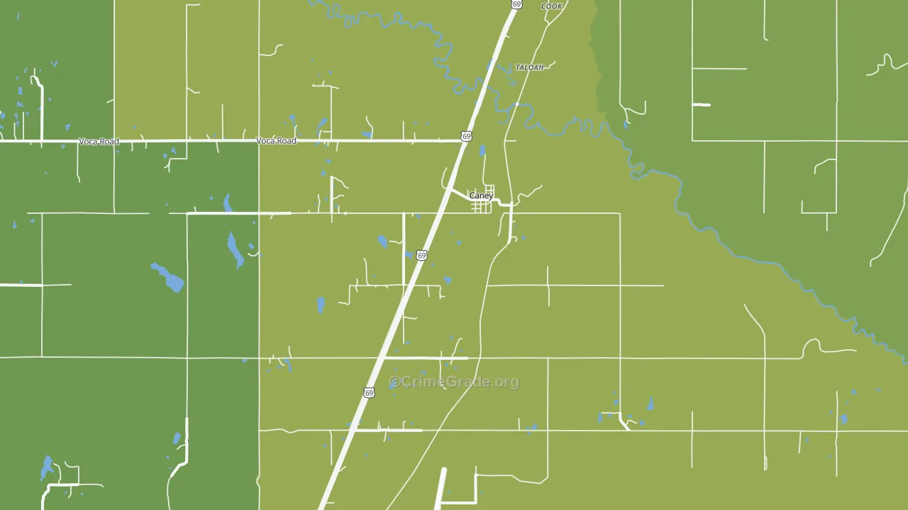 Caney, OK Map of Vandalism Rates