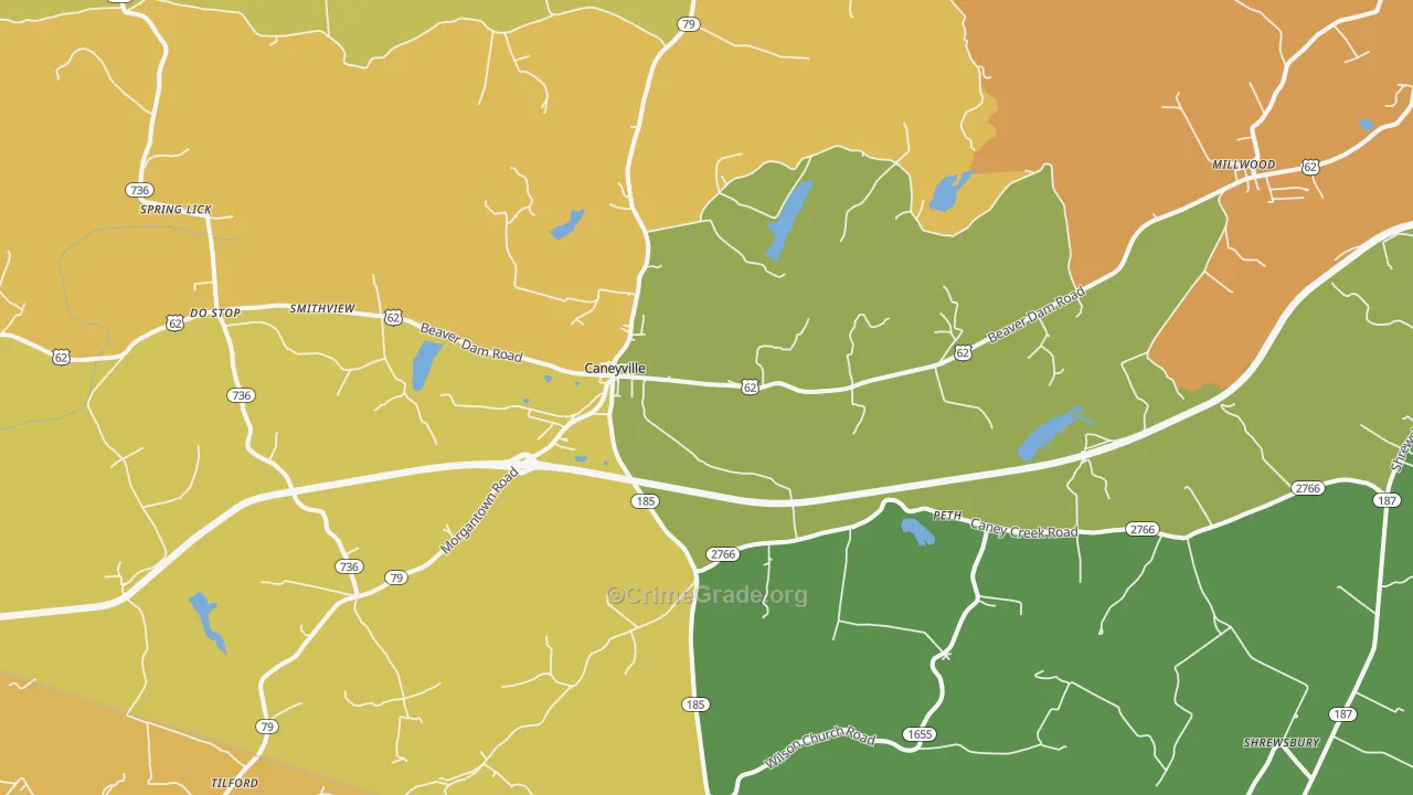 Caneyville, KY Map of Vandalism Rates