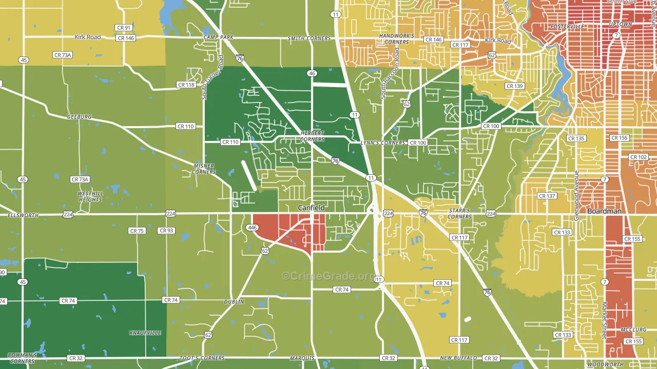 Canfield, OH Map of Vandalism Rates