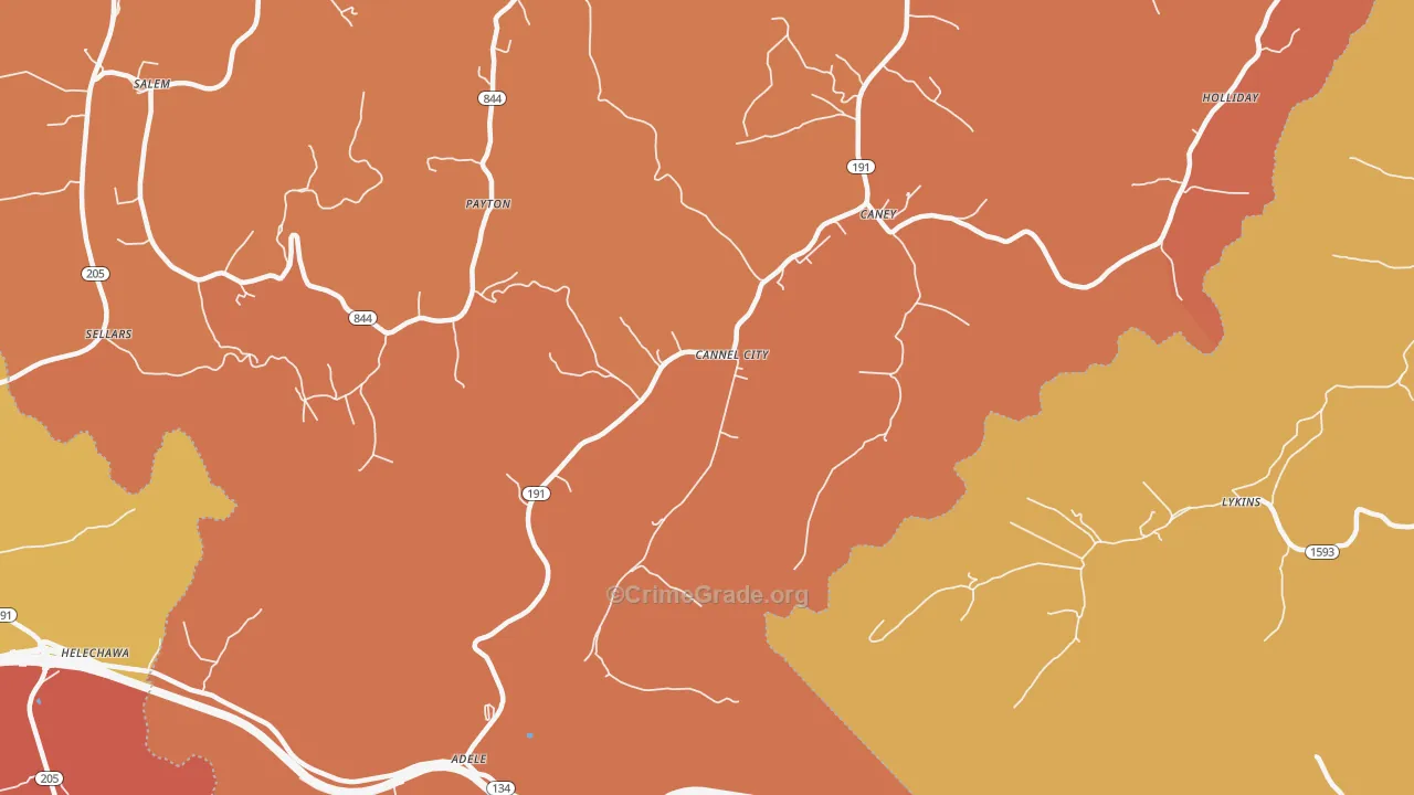 Cannel City, KY Map of Vandalism Rates