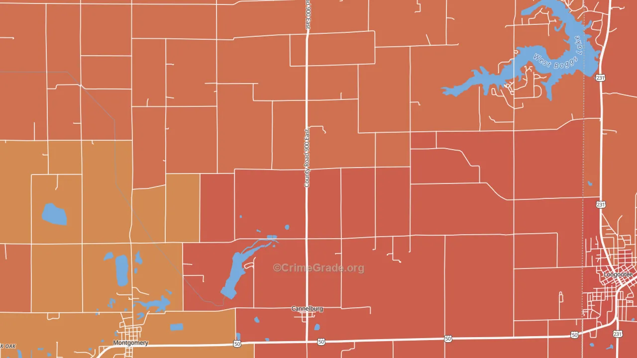Cannelburg, IN Map of Vandalism Rates