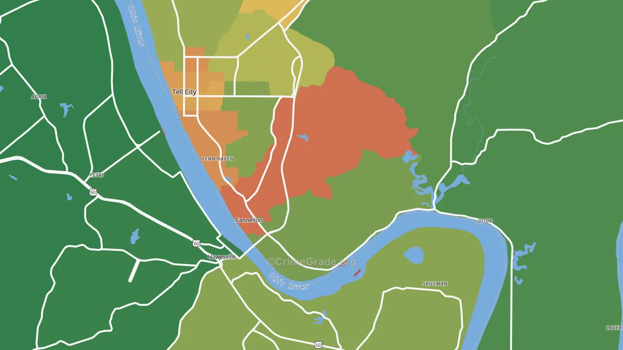 Cannelton, IN Map of Vandalism Rates