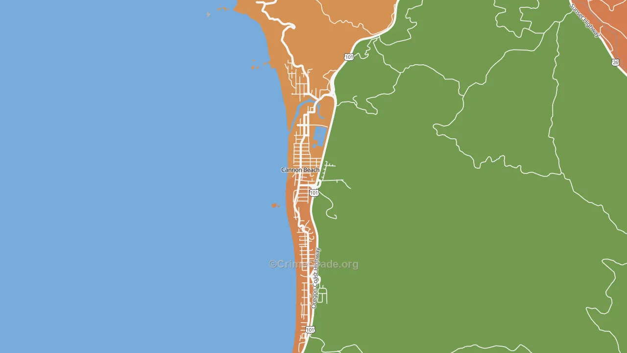 Cannon Beach, OR Map of Vandalism Rates