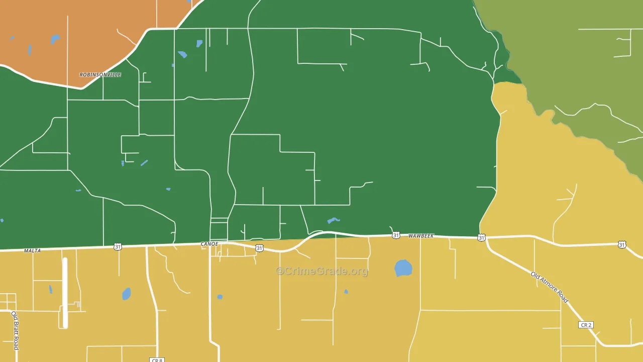 Canoe, AL Map of Vandalism Rates